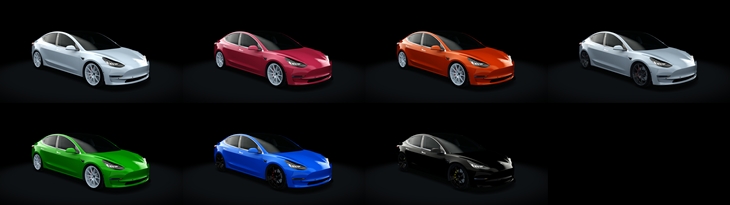 Assetto Corsa Tesla Model 3 Color Variants 02